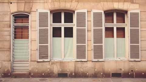 Vintage European Architecture Windows with Shutters