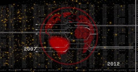 Futuristic red holographic globe with timeline interface