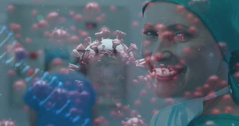 Surgeon Smiling with Virtual Virus and DNA Visualization