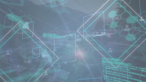 Futuristic Data Overlay on Mountain Landscape