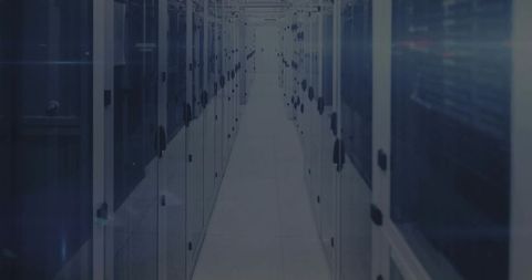 Secure Data Center Corridor with Blinking Server Lights