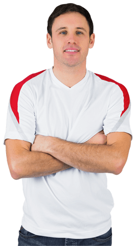Smiling Transparent Football Enthusiast in White with Red Highlights