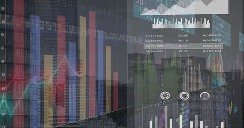 Digital Finance Analytics with Cityscape in Background - Download Free Stock Images Pikwizard.com