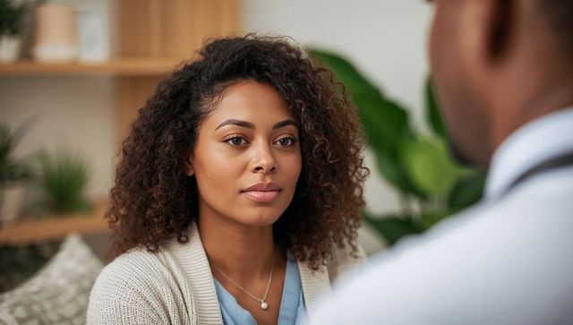 Young woman having home medical consultation with clinician for patient-centered care