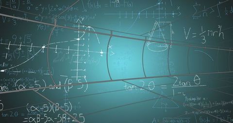 Mathematics equations and formulas on green abstract background