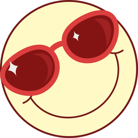 Playful Cartoon Face with Red Sunglasses on Transparent Background