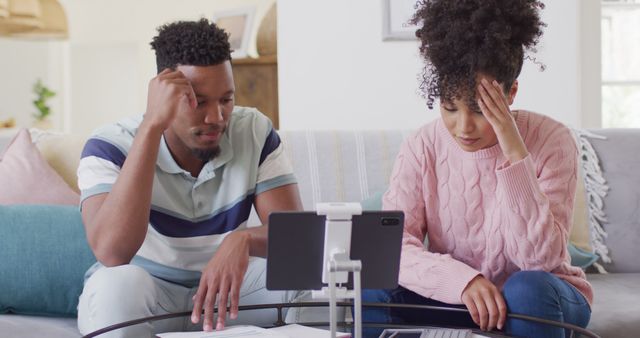 Couple Stressed While Learning Online Using Tablets at Home - Download Free Stock Images Pikwizard.com