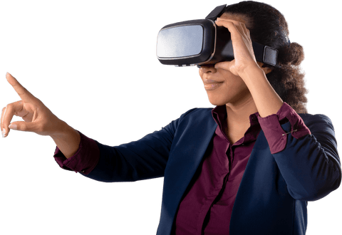 Businesswoman in Transparent VR Experience Touching Digital Interface - Download Free Stock Videos Pikwizard.com