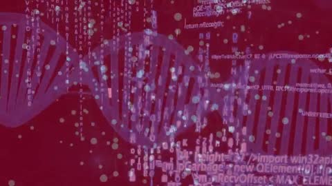 Futuristic DNA Helix Overlay in Digital Code Environment