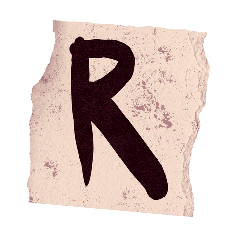 Rustic stylized letter r on textured torn paper transparent artwork