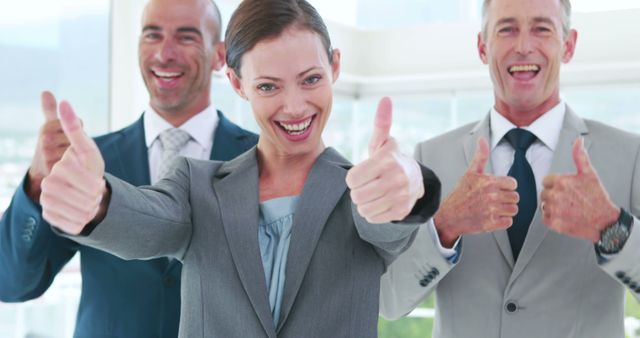 Happy Business Professionals Giving Thumbs Up in Office - Download Free Stock Images Pikwizard.com