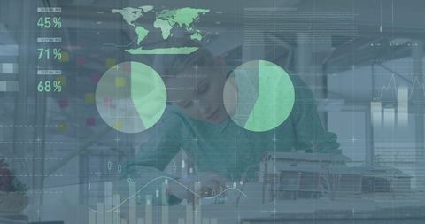 Businesswoman Interacting with Digital Financial Interface