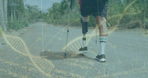 Man with prosthetic leg hiking grit path perseverance fitness