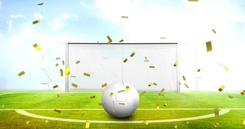 Football goal celebration with flying confetti