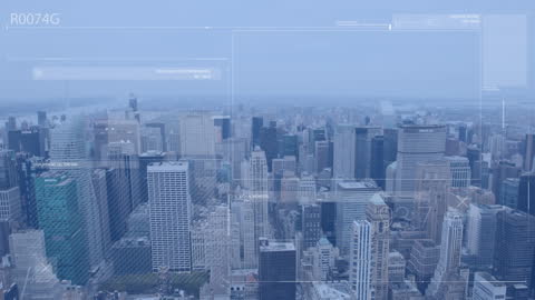 Futuristic Cityscape with Digital Data Interfaces