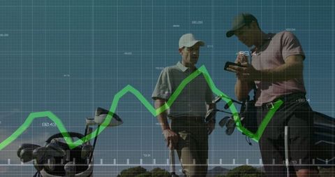 Golfers Analyzing Performance Data on Course