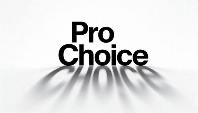 Pro choice bold sans-serif typography with elongated shadow on minimalist monochrome plane