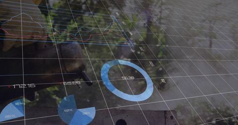 Industrial machinery with digital data overlay indicating modernization