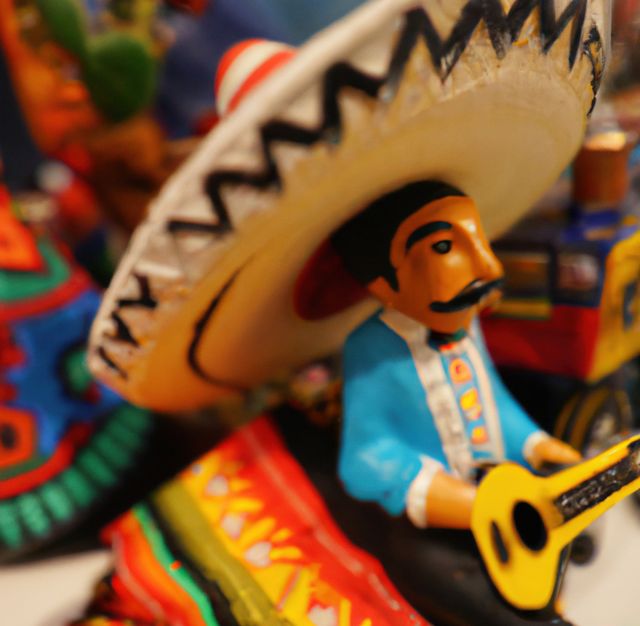 Image of close up of mexican decorated hand made vibrant coloured figurine. Mexican culture and tradition concept.