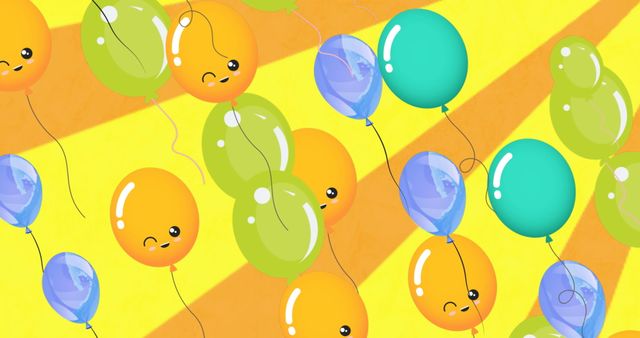 Colorful Balloons with Happy Faces Floating Against Yellow Background - Download Free Stock Images Pikwizard.com