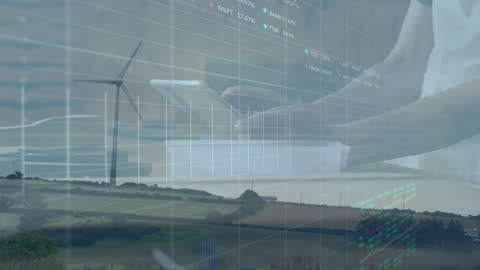 Futuristic Data Overlay on Renewable Energy Landscape
