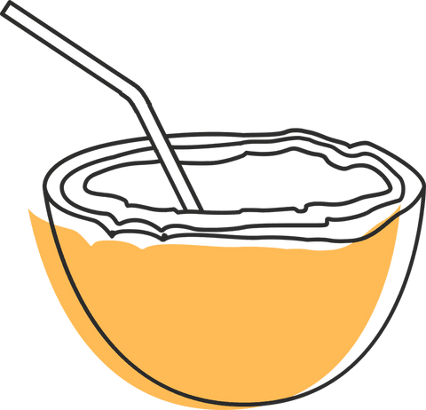 Vibrant Bowl with Golden Liquid and Angled Straw on Transparent Background