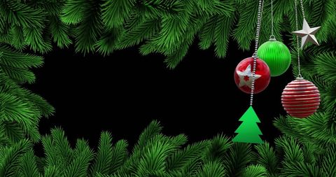 Festive christmas decor on fir branch border