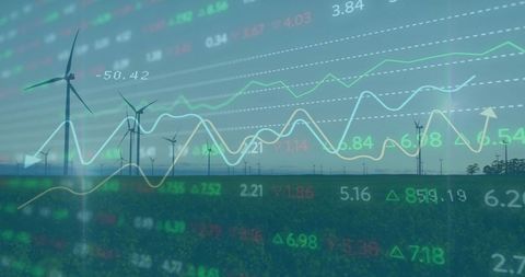 Wind Turbines Blending with Financial Stock Market Charts