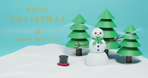 Festive snowman with christmas trees greeting card design