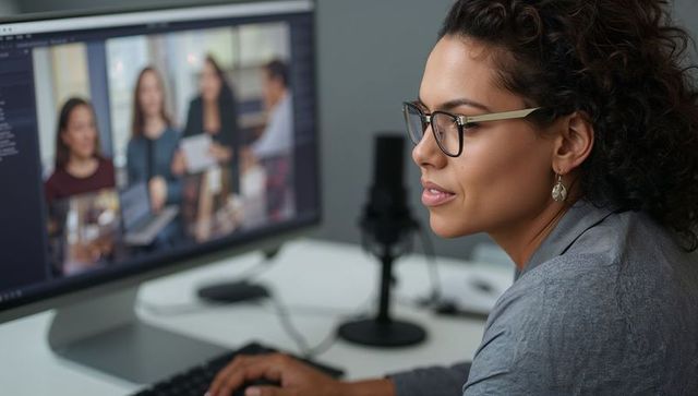 Professional Woman Hosting Virtual Meeting with Focus on Remote Work