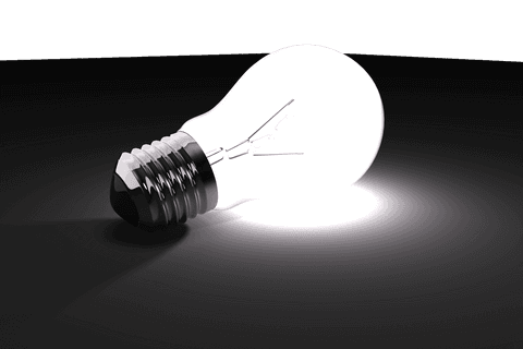 Glowing light bulb illustration on transparent background for creative designs