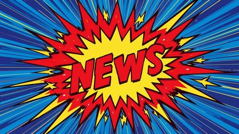 Colorful comic book style news burst with dynamic starburst motif