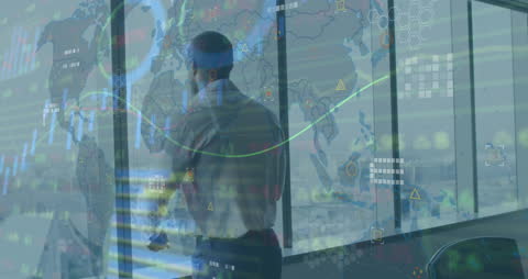 Overlay of Businessman with Digital Financial Charts