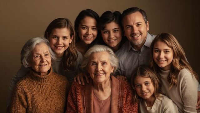 Multi-generational family portrait in cozy knitwear