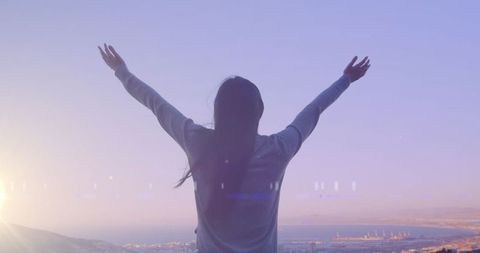 Silhouette of Joyful Woman Embracing Sunrise Outdoor Adventure - Download Free Stock Images Pikwizard.com