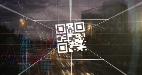 Dynamic Cyberspace with Graphs and QR Code Over Dark Cityscape
