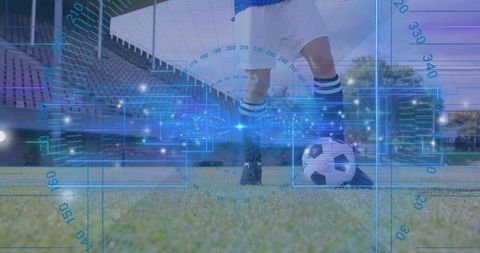 Futuristic Soccer Player Analyzing Game Dynamics on Field