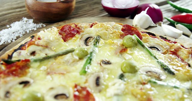 Close-Up of Gourmet Vegetarian Pizza with Mushrooms and Olives - Download Free Stock Images Pikwizard.com