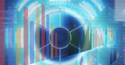 Futuristic Data Analytics Interface with Digital Charts