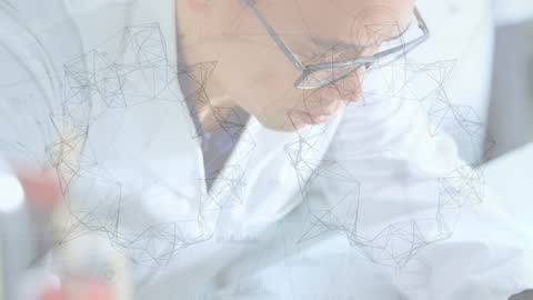 Scientist Analyzing DNA with Overlay of COVID Cells