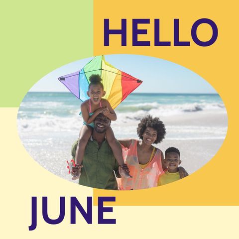 Family Enjoying Beach Time with Colorful Kite