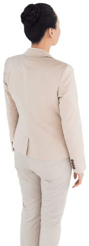 Businesswoman back view in beige suit on transparent background