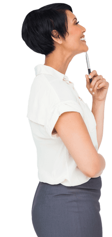 Transparent Hispanic Businesswoman Pondering with Pen