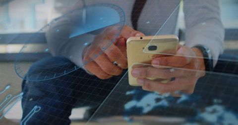 Business Professional Interacting with Futuristic Holographic Display