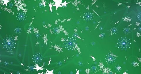 Festive Snowflakes Cascading on Vivid Green Background