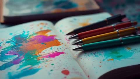 Creative Process Revealed by Shifted Focus on Paint-Splashed Pages with Pens