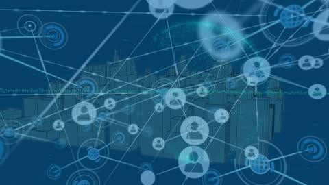 Digital City Data Connections With Media Icons Overlay