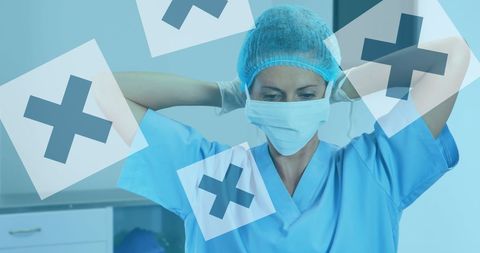 Surgeon Preparing in Operating Theatre with Graphic Overlay