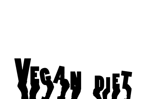 Hands holding vegan diet text on transparent background