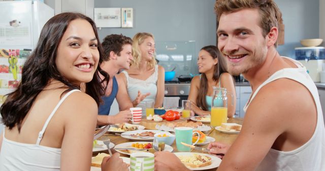 Group of Young Friends Enjoying Breakfast Together in Modern Kitchen - Download Free Stock Images Pikwizard.com